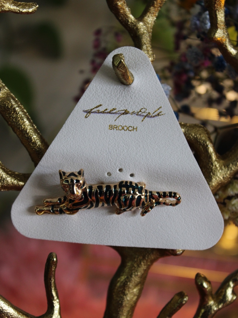 Free People Gold & Black Enamel Tiger Brooch Pin - Picture 3 of 5